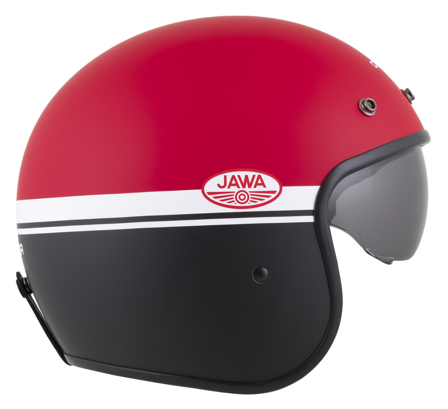 Helmetë moto CASSIDA Oxygen 2.0 Jawa OHC, polikarbonat, vizor dielli, e kuqe mat e zezë e bardhë