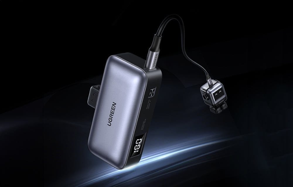 Powerbank UGREEN, 5000mAh, USB C i integruar, ekran dixhital, i zi