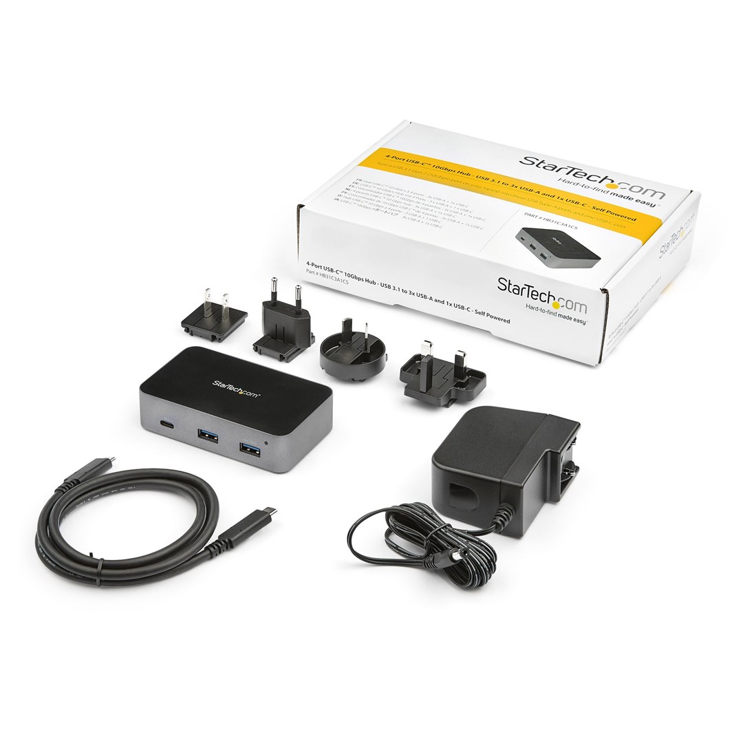 Qendër USB Startech, 4 porte, USB-C, 10Gbps, e zezë