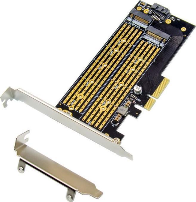 Adapter PCIe MicroConnect për SSD M.2 B&amp;M Key NVMe, PCIe 3.0 x4, me SATA