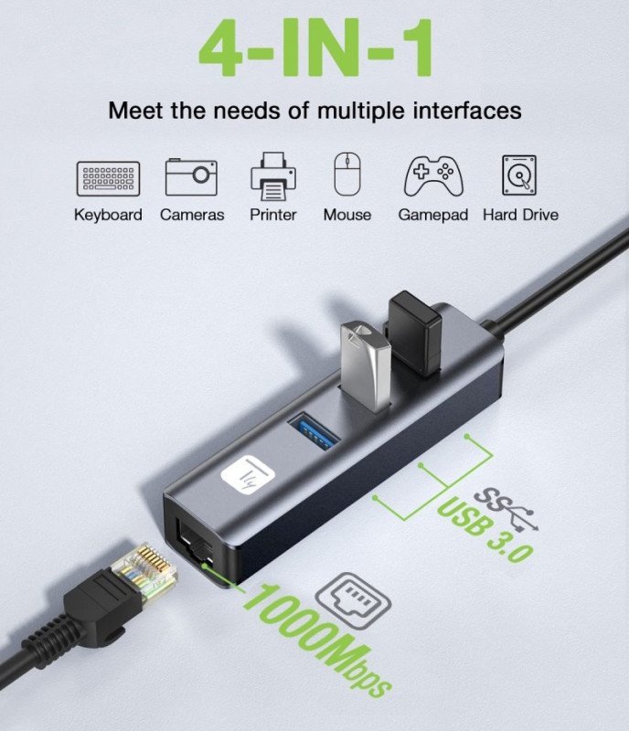 Docking station Techly Idata USB Etgiga3ca, USB C, 3x USB 3.2, Ethernet Gigabit, argjendtë e zezë