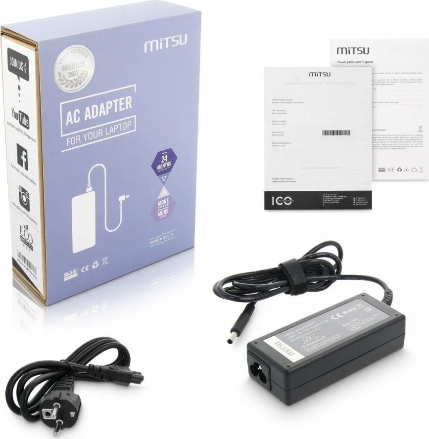 Karikues laptop Mitsu ZM/AS19342P, 65 W, 3.4A, 3 mm, 19 V, i zi