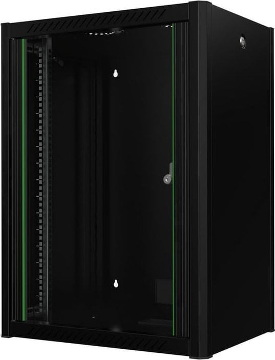 Kabinet rack muri Lanview RWP16U45BL, 16U, me derë xhami, i zi