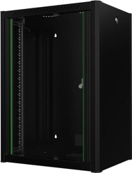 Kabinet rack muri Lanview RWP16U45BL, 16U, me derë xhami, i zi