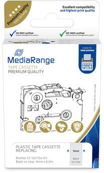 Kasetë shiriti label MediaRange Brother TZ, plastik, ngjitës i përhershëm, e bardhë