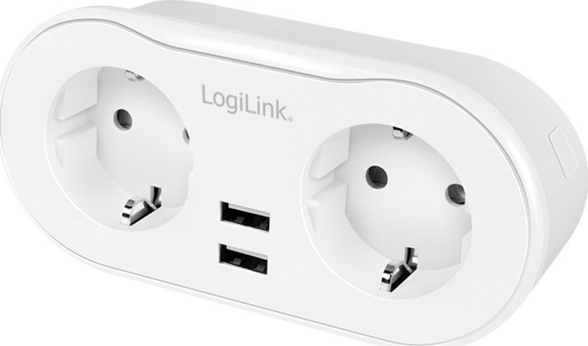 Prizë smart WiFi LogiLink, 2 porta CEE 7/3, 2x USB A, e bardhë
