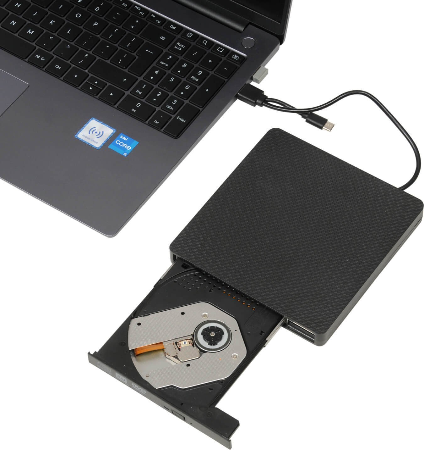 Надворешен DVD читач iBOX IED03, USB A и USB C, црн