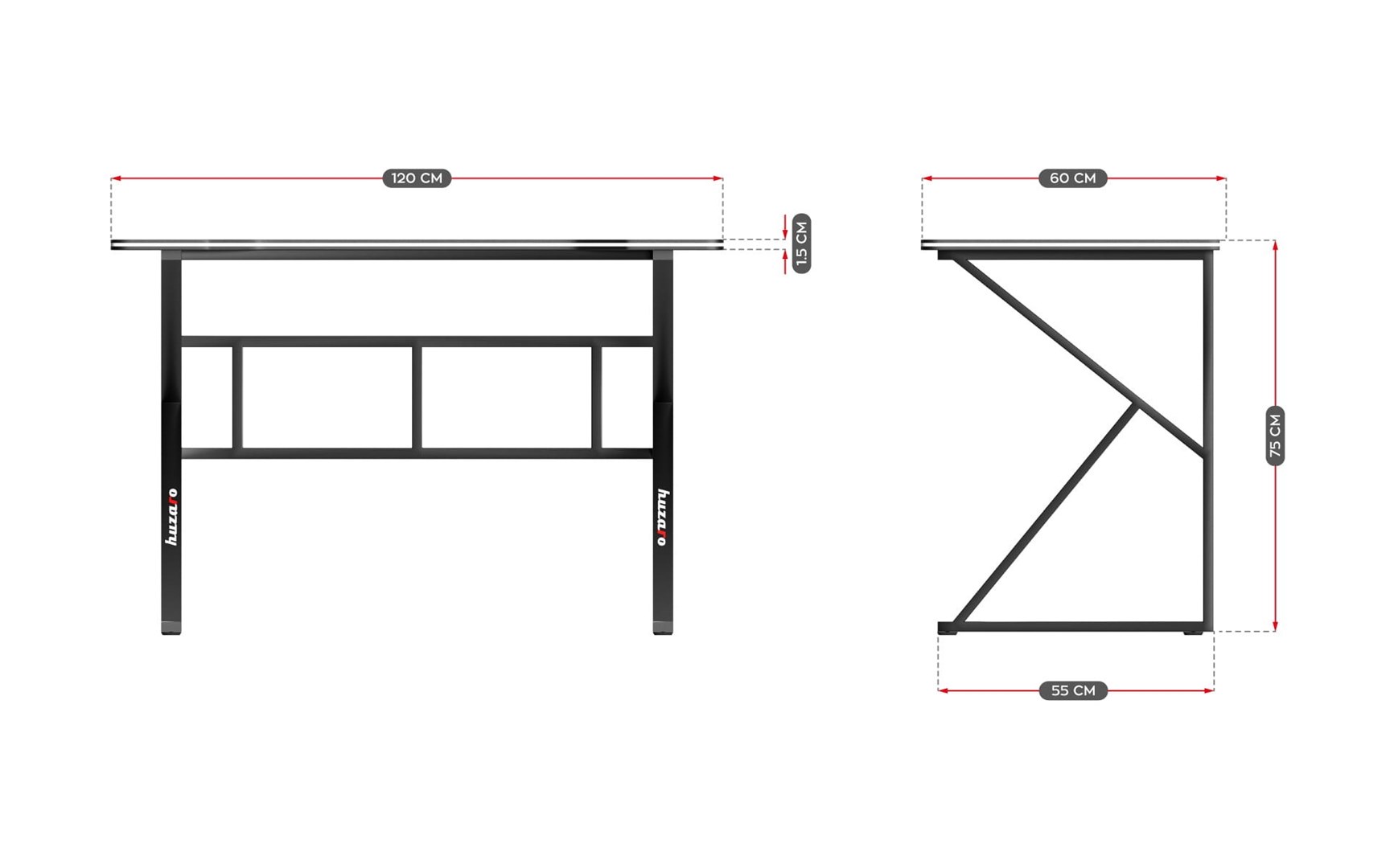 Tavolinë gaming Huzaro Hero 1.6, 120x60 cm, 15mm, e zezë