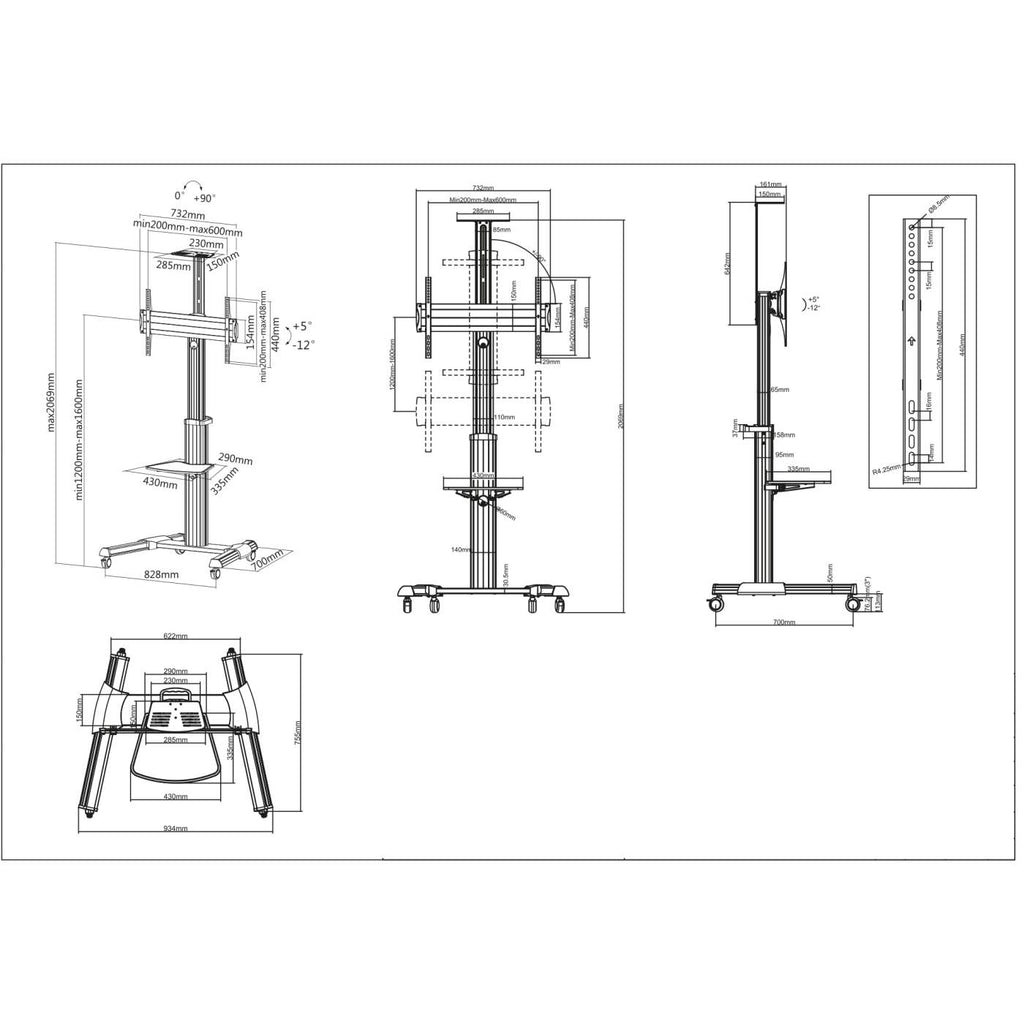 Karrocë televizori Manhattan, 37"-86", 50kg, e argjendtë