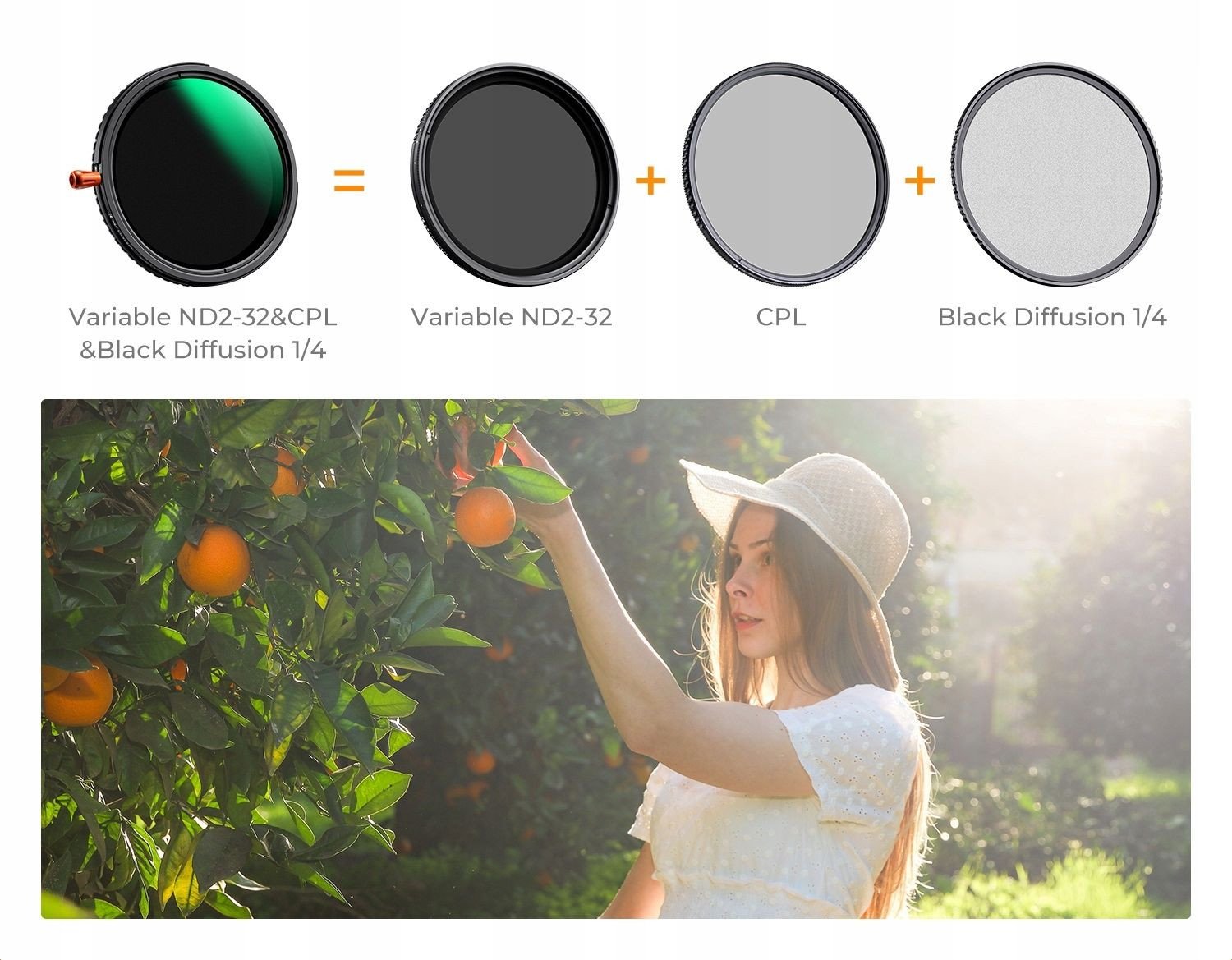 Filter objektivi K&amp;F Concept Hybrid KF01.2058, 3 në 1 ND2 32 CPL Black Diffusion 1/4, 37mm, i zi