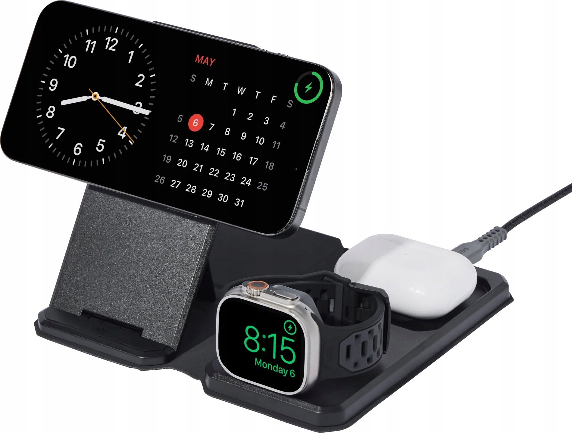 Karikues wireless 3 në 1 UAG SRGE, MagSafe deri 25W, për iPhone AirPods Apple Watch, i zi gri