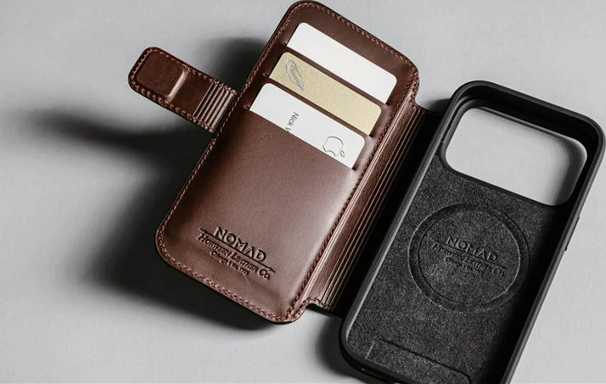 Këllëf folio Nomad Modern Leather, për iPhone 17 Pro, lëkurë Horween, kafe rustic