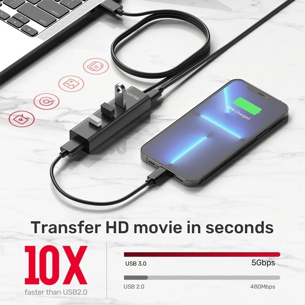 USB Hub Gen 1 UNITEK Y-3089V01, 4 porte, 5000 Mbit/s, i zi