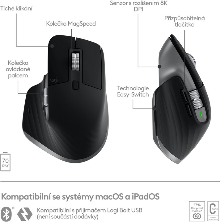 Глувче Logitech MX Master 3S за Mac, сиво