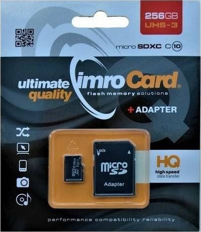 Kartë memorie IMRO MicroSDXC, 256GB, Class 10 UHS-3, me adapter