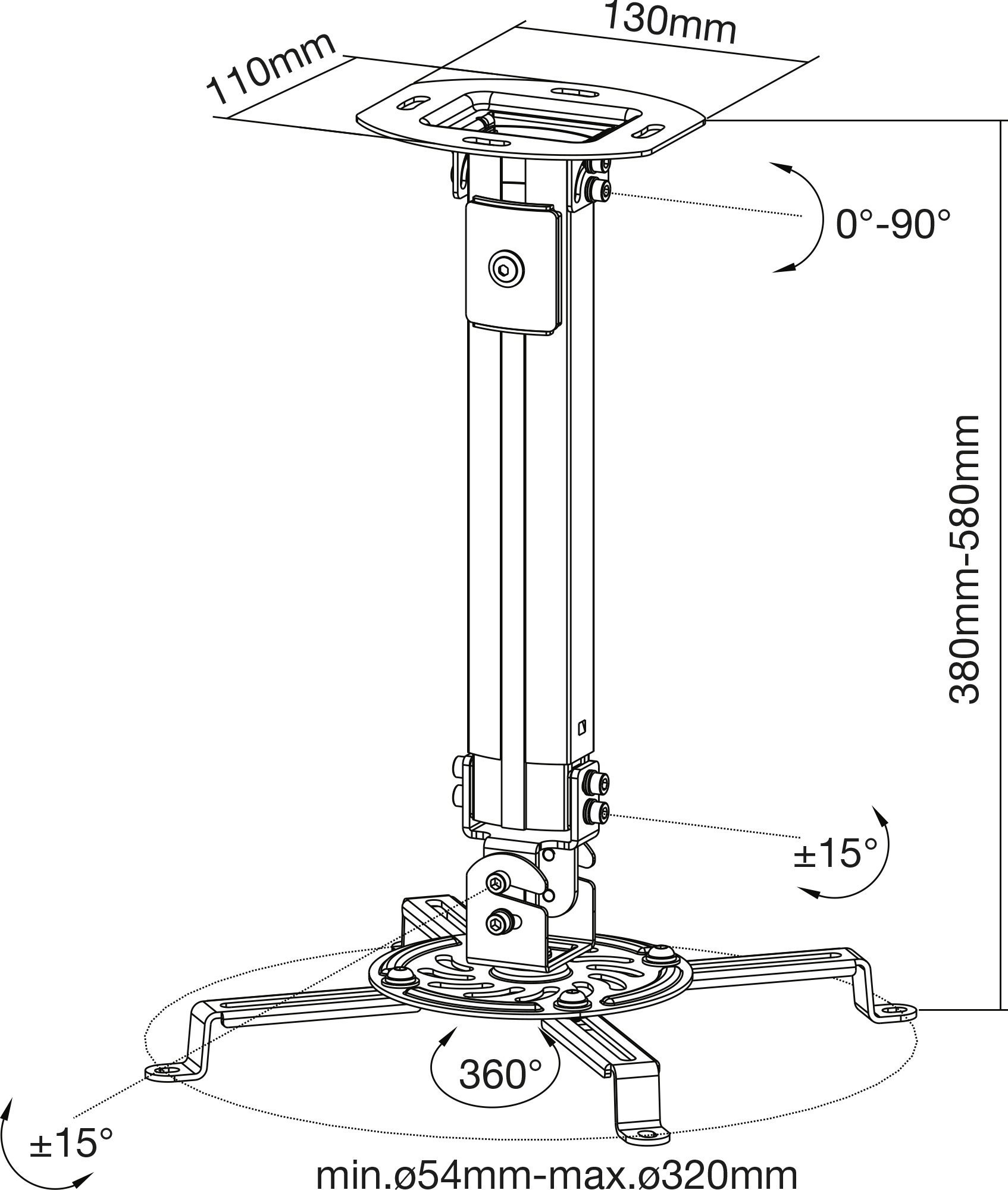 Mbajtëse tavanore për projektor InLine Basic, 38-58cm, max 13.5kg, e bardhë