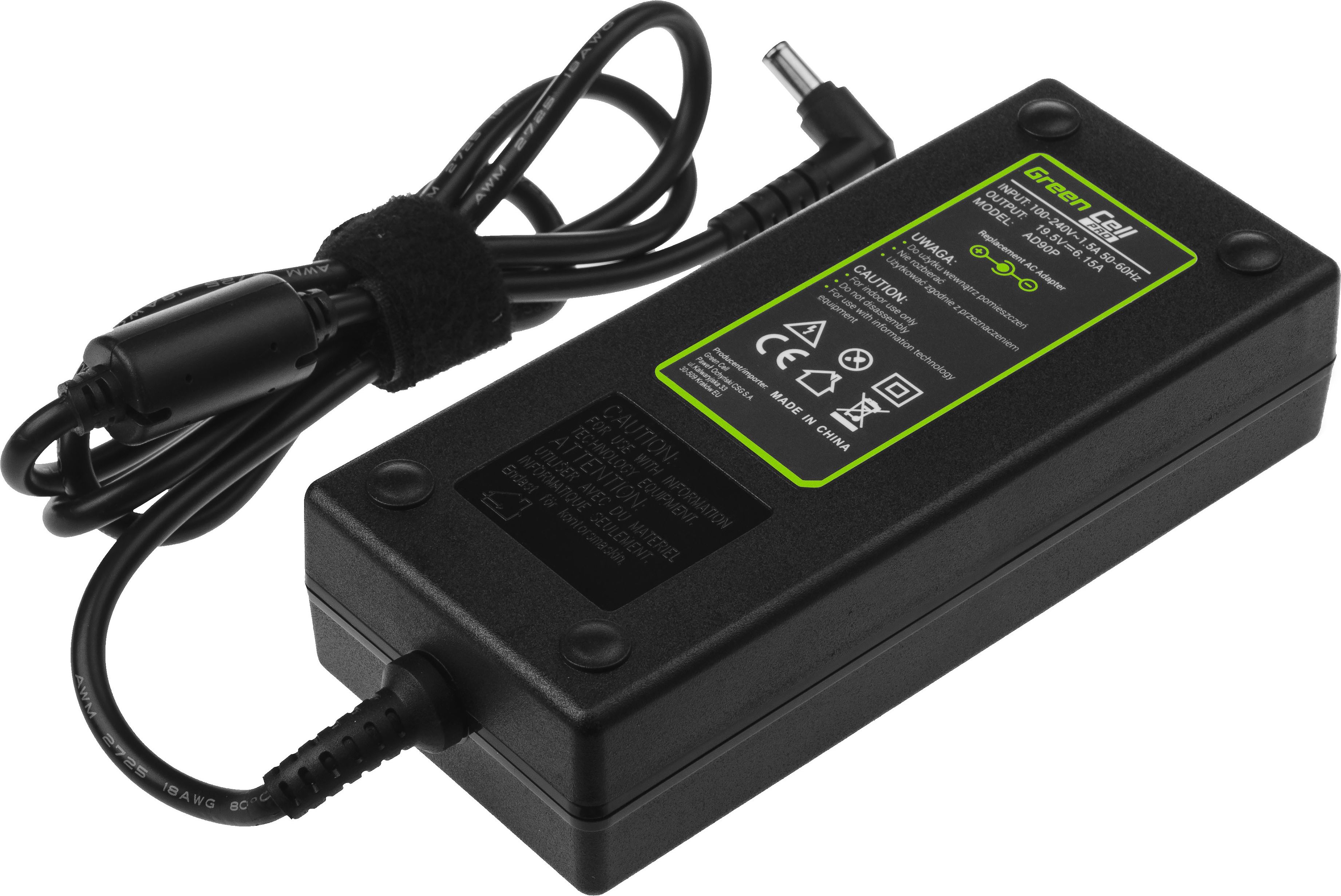 Karikues për laptop Green Cell, 120W, 4.4mm, 6.1A, 19.5V, i zi