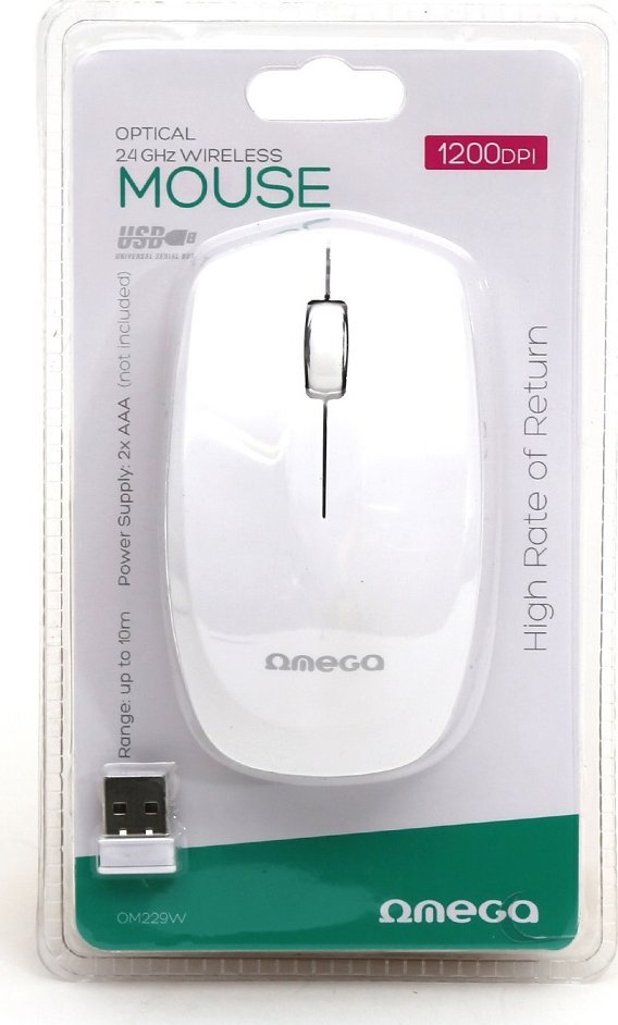 Бежичко глувче Omega OM-229 OM229W, USB 2.4 GHz, оптичко, црно