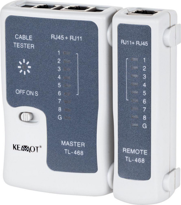 Tester për kabllo Kemot TL-468 (NAR0167), RJ45/RJ11, i kaltër