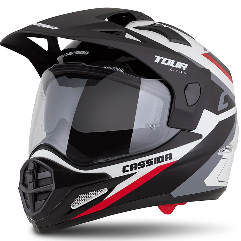 Ендуро кацига Cassida Tour 2.0 X-tra, поликарбонат, со мат штитник, бела црвена црна, големина L