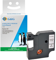 Rrip etiketa G&amp;G, 12 mm, 7 m, i bardhë me shkrim të zi