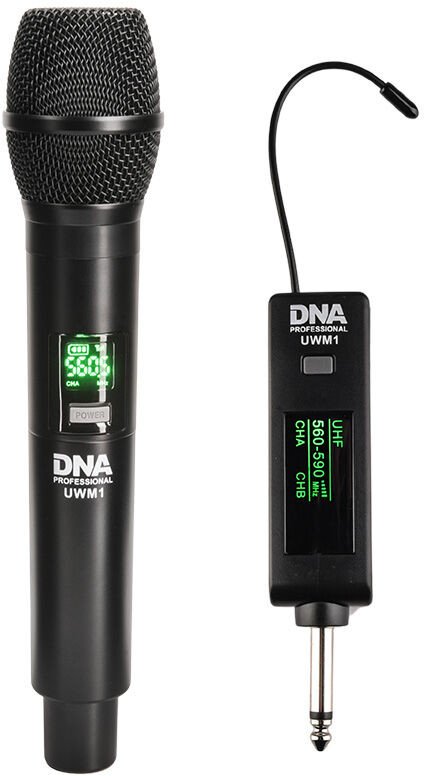 Sistem mikrofoni pa tela DNA UWM 1, UHF 560-590 MHz, distancë 50 m, i zi