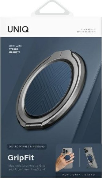 Магнетен држач за телефон Uniq GripFit 360, со потпирач, 360°, сина