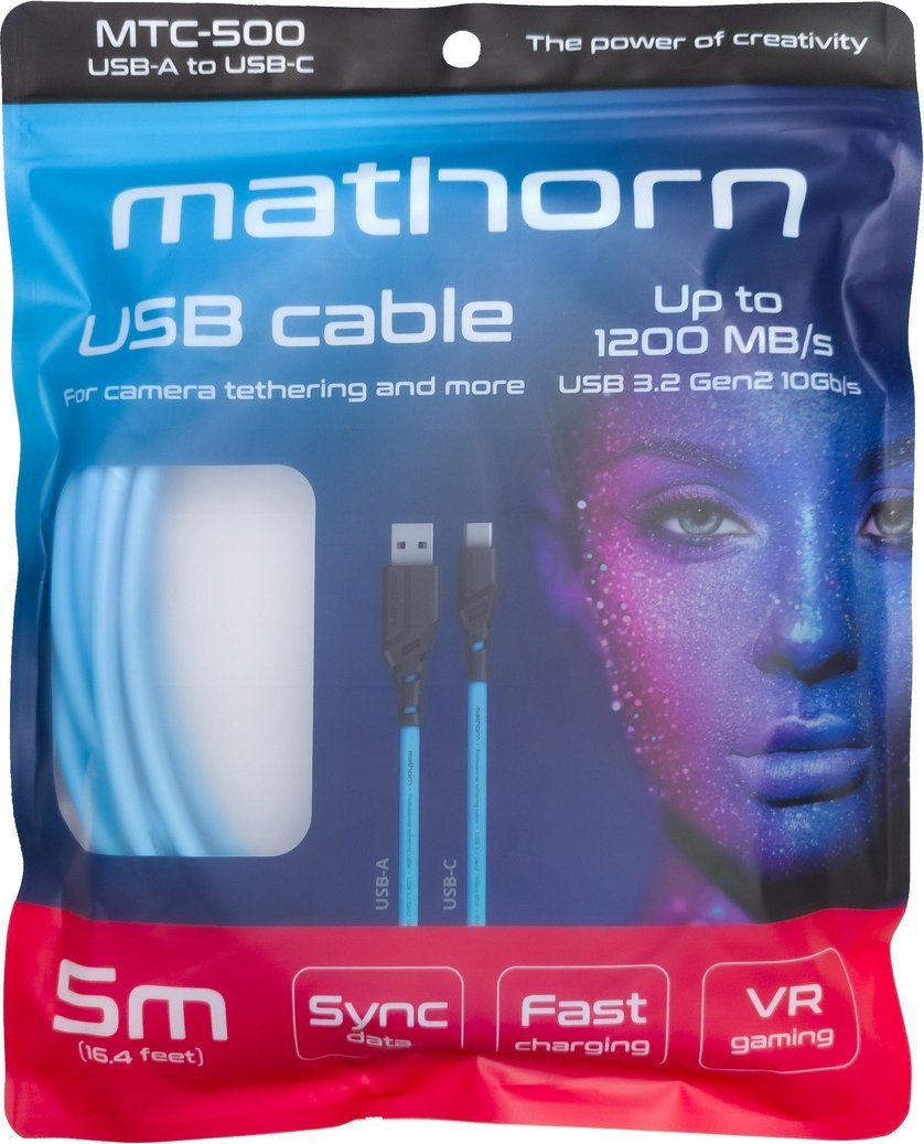 Kabllo tethering Mathorn MTC-500, USB A në USB C, 5m, blu