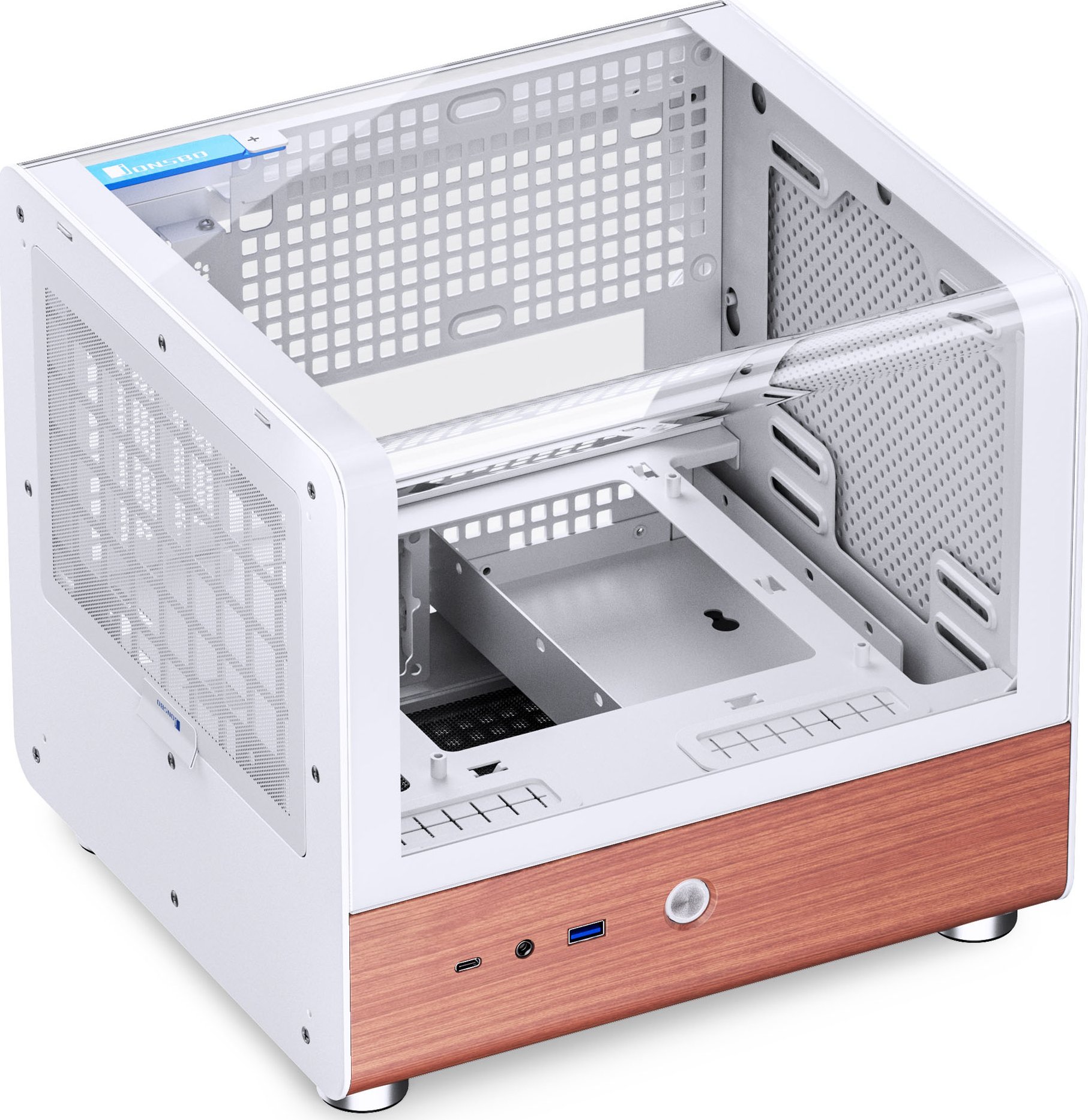 Kutia kompjuterike Jonsbo TK-0 Mini ITX, xham i temperuar, USB C, e bardhë
