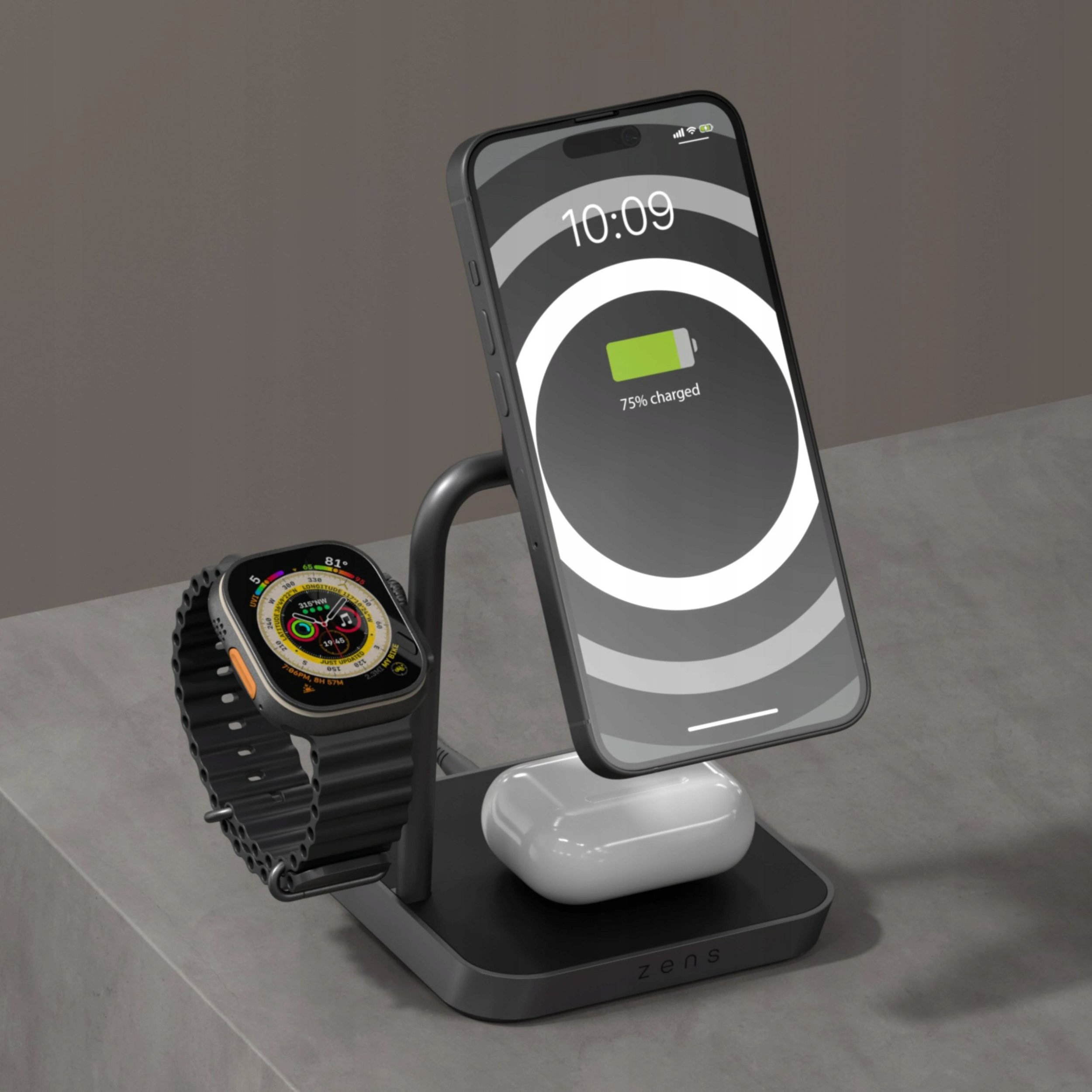 Karikues wireless ZENS Office Charger Pro 3 Qi2, 3 në 1, magnetik, i zi