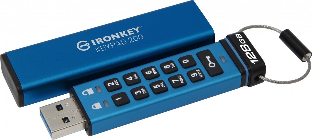 USB Pendrive Kingston IronKey Keypad 200, 128GB, i kaltër