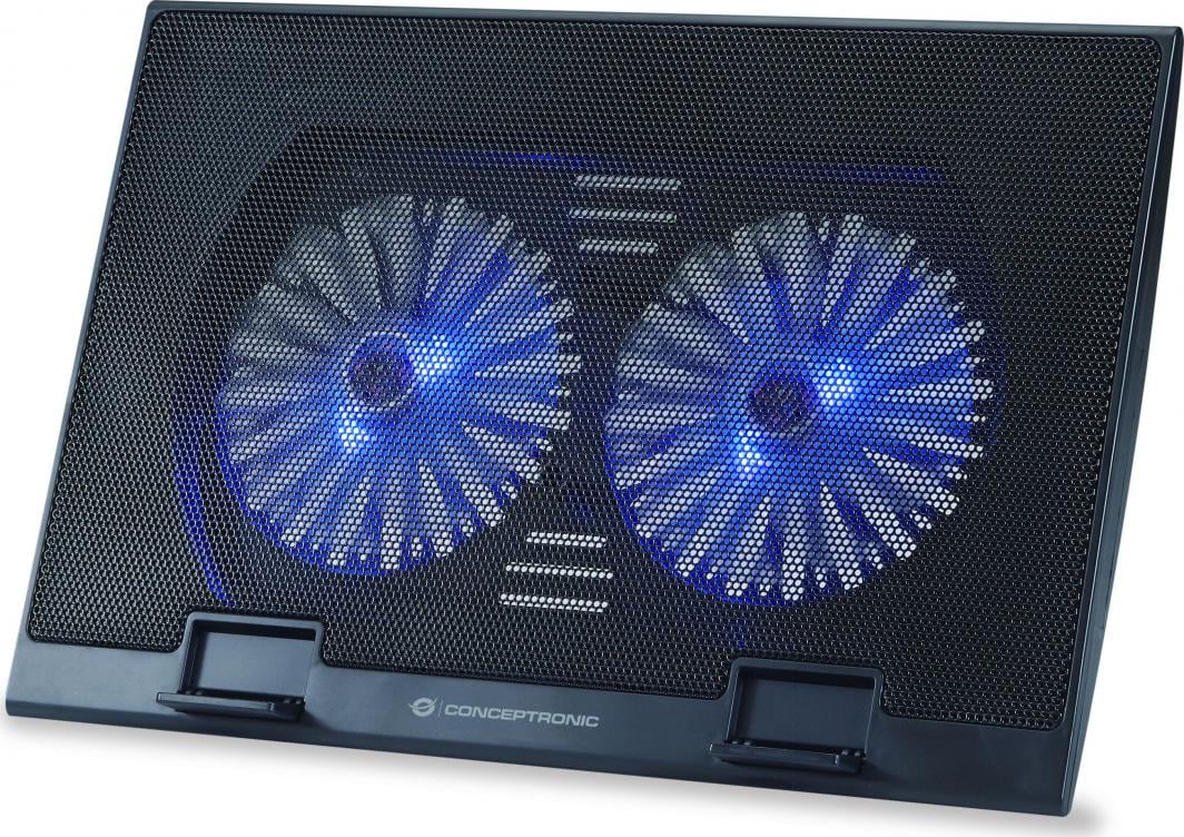 Mbajtëse ftohëse për laptop Conceptronic THANA02B, 2 ventilatorë, me 2 porta USB, e zezë