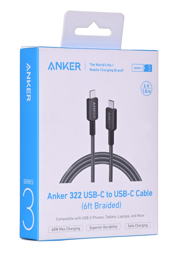 Kabllo Anker 322, USB-C në USB-C, 1.8m, e zezë