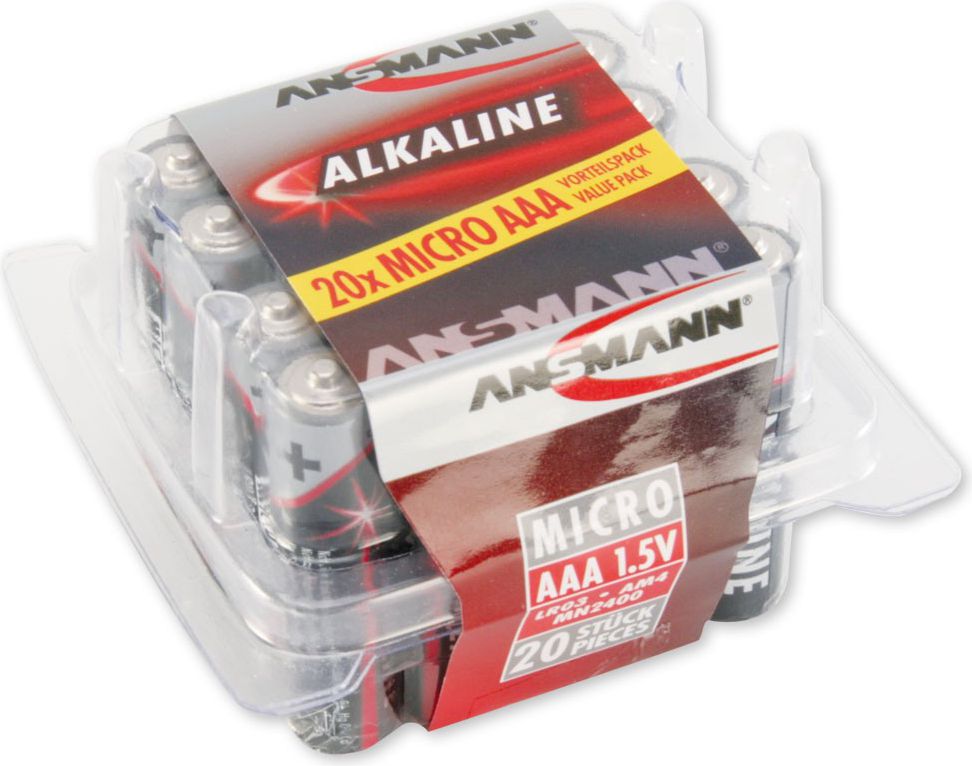 Bateri Ansmann AAA, 20 copë, 1.5V, alkaline, e kuqe