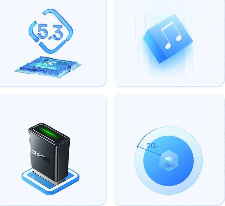 Bluetooth адаптер Baseus BA07, USB, Bluetooth 5.3, црн