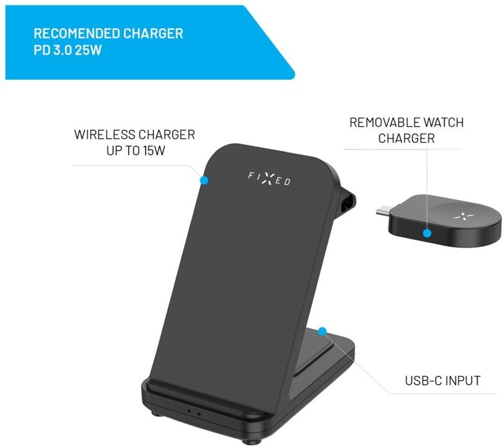 Stacion karikimi FIXED Powerstation për Samsung 15W+5W+2.5W, i zi