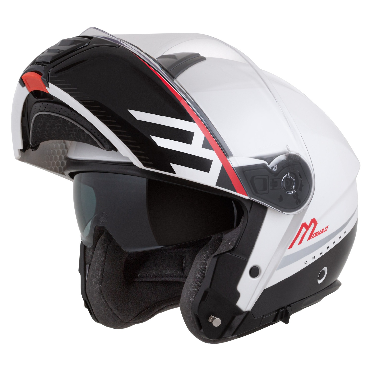 Kaskë moto CASSIDA Modulo 2.1 Compass, touring, Pinlock ready, e bardhë perlë e zezë e kuqe argjend