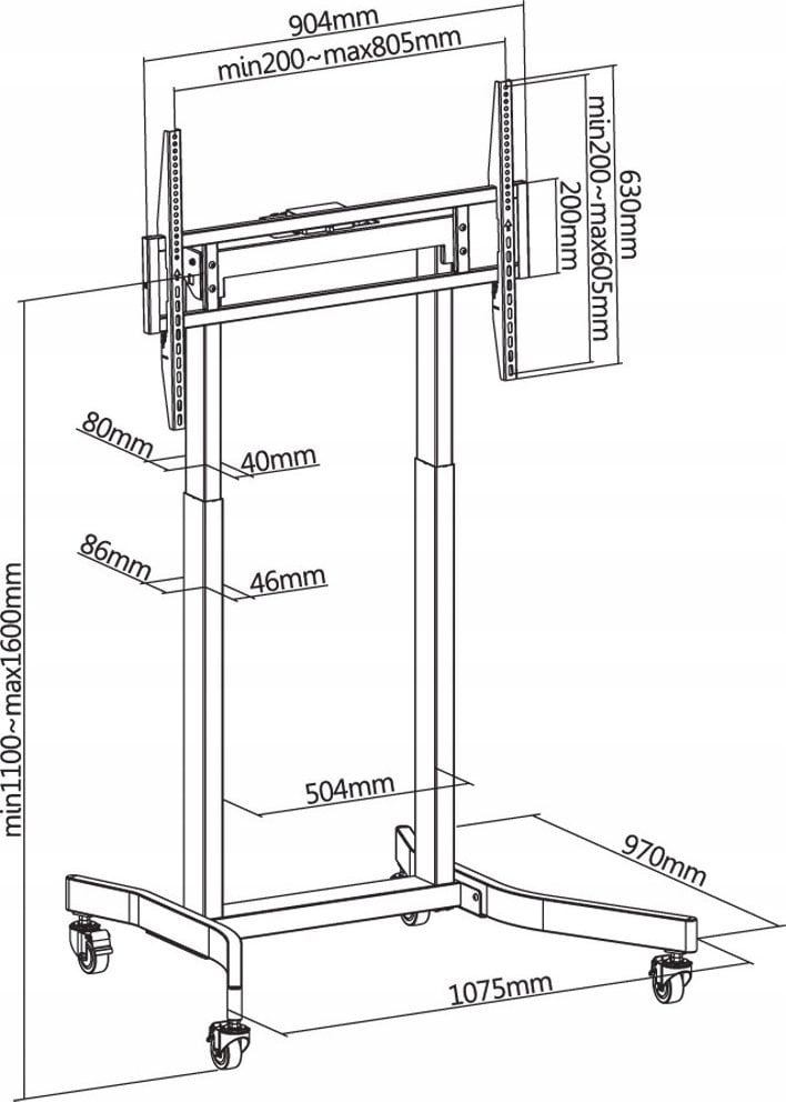 Stendë TV Techly Mobile Stand, 55"-100", rregullim elektrik, 120 kg, e zezë