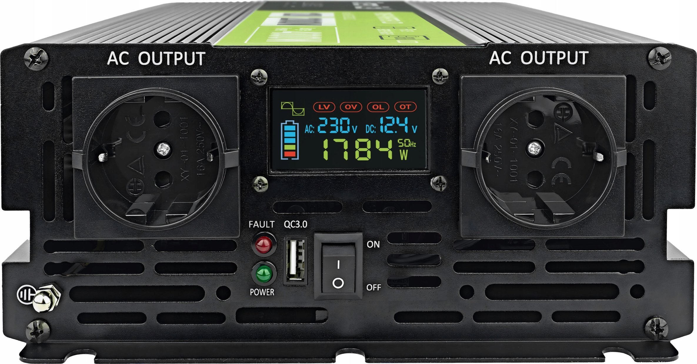 Inverter për makinë Green Cell PowerInverter LCD INVGC12P2000LCD, 12V, 2000W, valë e pastër sinusoide