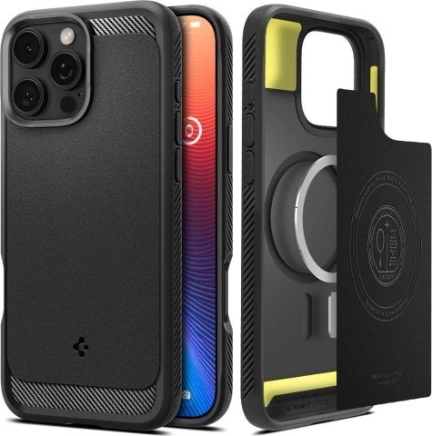 Mbulesë telefoni Spigen Rugged Armor MagFit për iPhone 16 Pro, kompatibile me MagSafe, mbrojtje ushtarake, e zezë matte