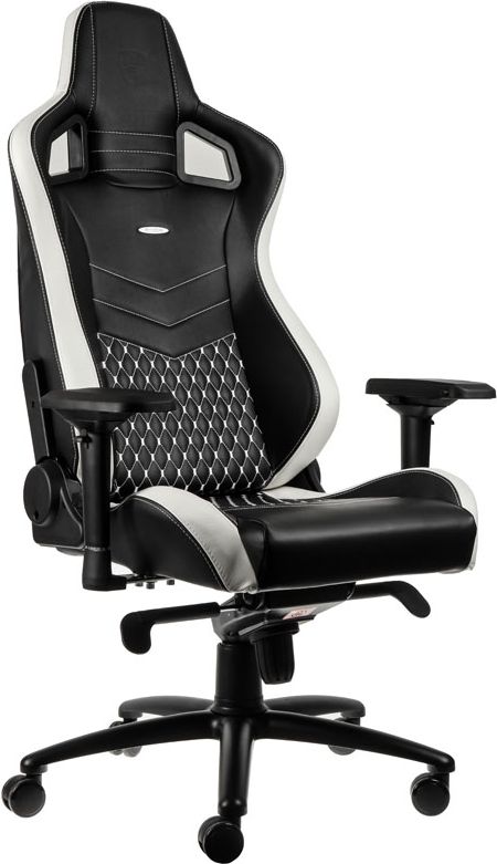 Karrige gaming noblechairs EPIC Real Leather, lëkurë natyrale, mbështetëse 4D, zi bardhë e kuqe
