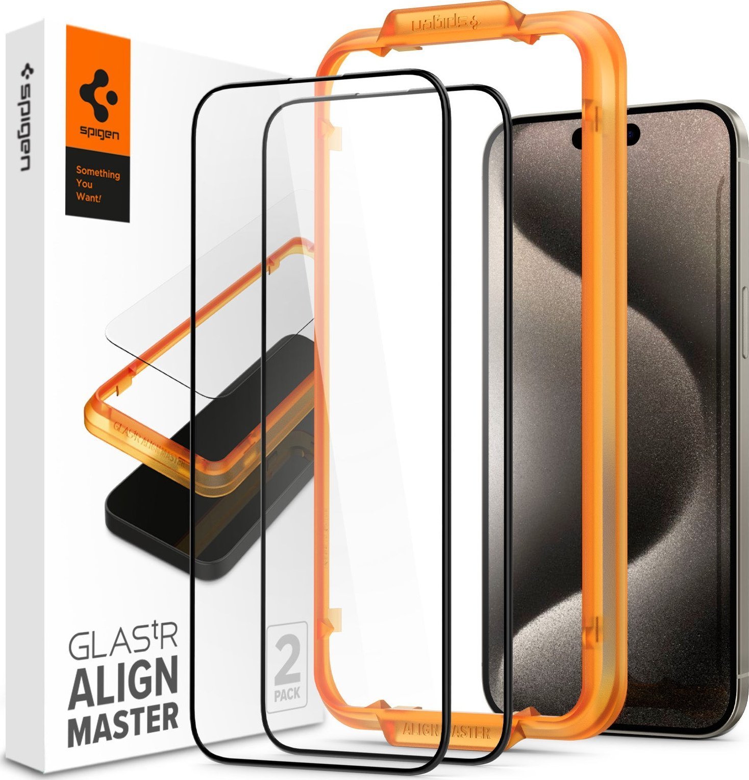Mbrojtës ekrani Spigen Glass tR AlignMaster, 2 copë, për iPhone 15 Pro Max, i zi