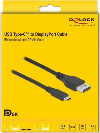Kabllo Delock USB C në DisplayPort, 8K 60Hz, i zi