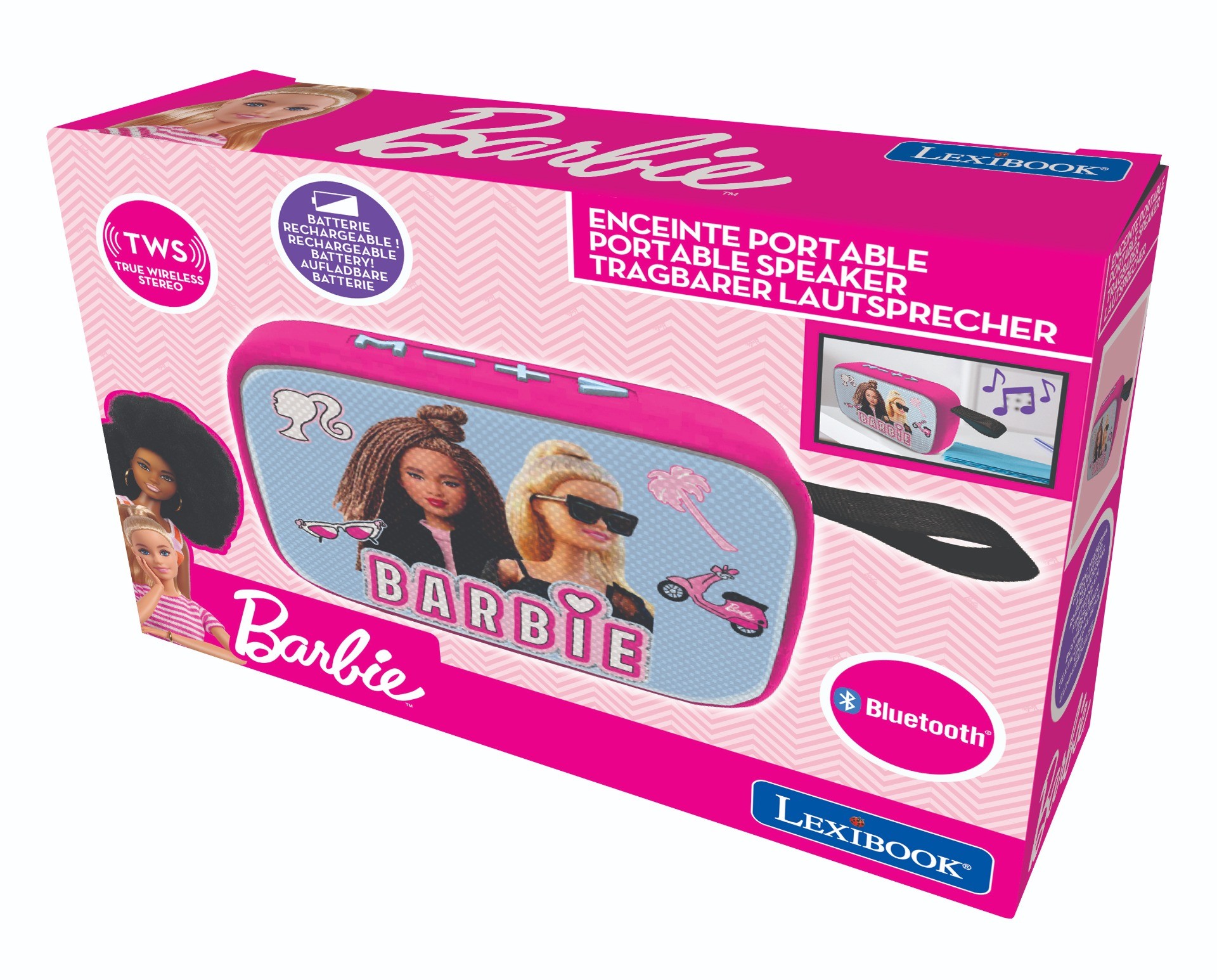 Altoparlant Bluetooth portativ Lexibook Mattel Barbie BT018BB, USB C, kartë SD TF, blu rozë