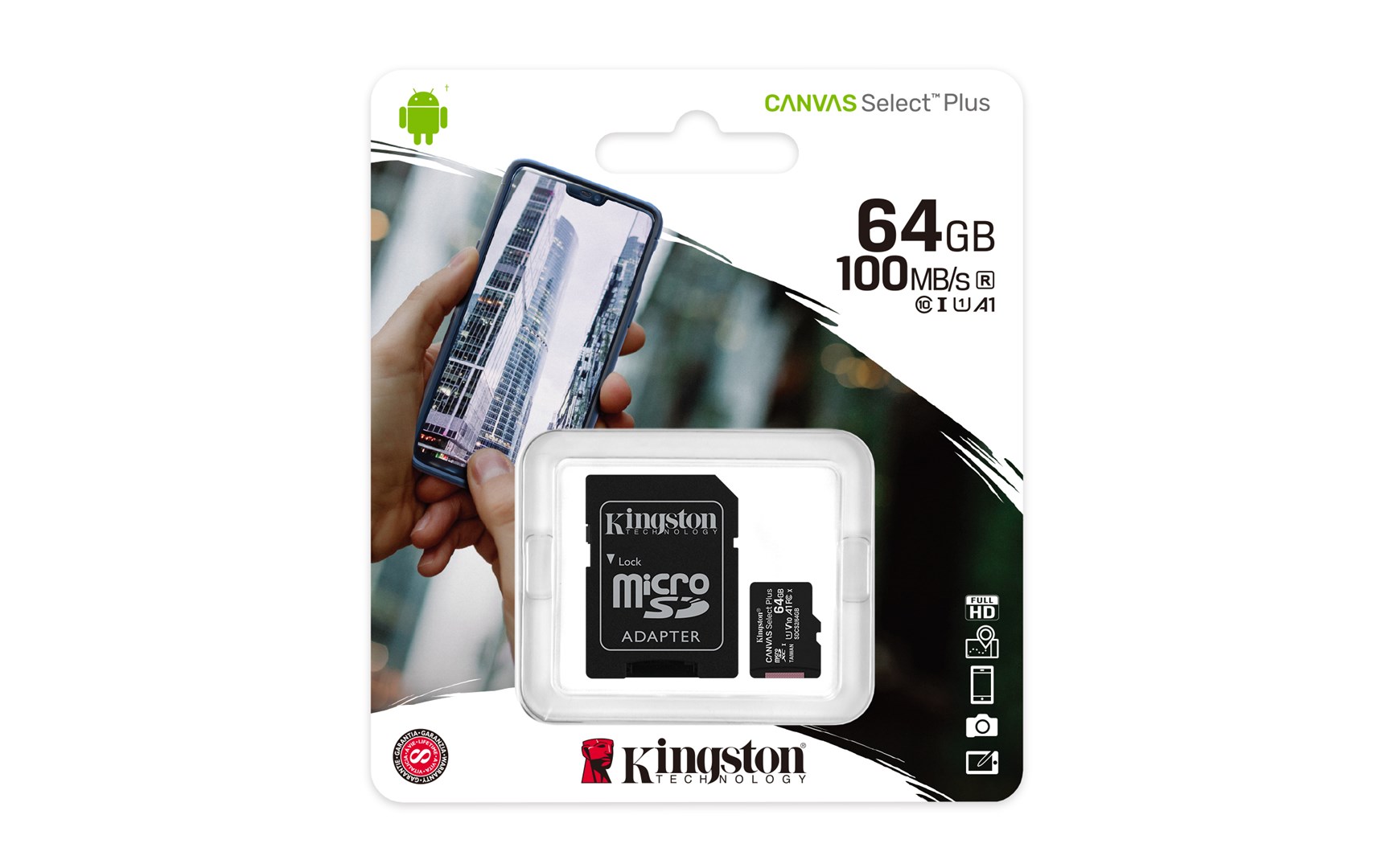 Kartë e memories Kingston Canvas Select Plus, MicroSDXC, 64 GB, Class 10 + përshtatës SD