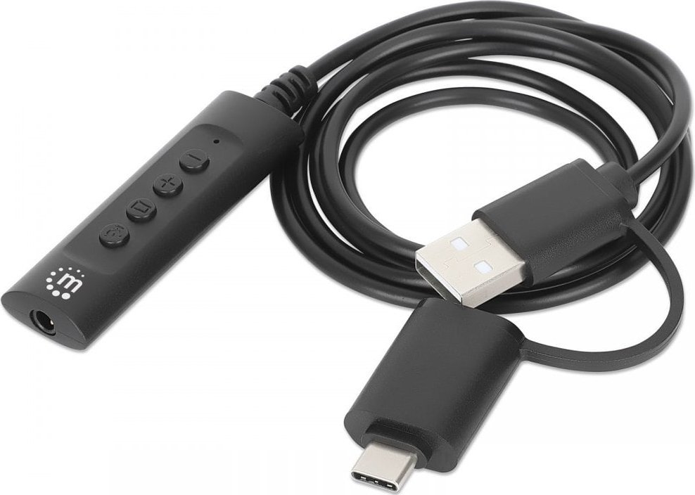 Kartë zëri e jashtme Manhattan 153560, USB A dhe USB C, 3.5mm, e zezë