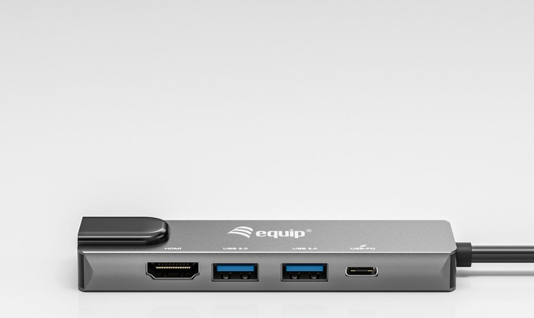 Adaptor USB C Equip 133489 5 në 1, HDMI, Gigabit LAN, 100W USB PD, gri