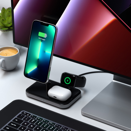 Mbajtëse karikuese Satechi Aluminium 3-in-1 Magnetic Wireless, e zezë