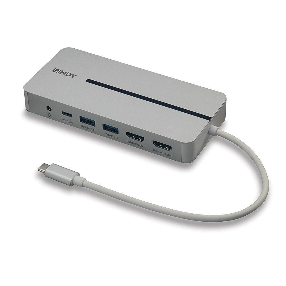 Stacion lidhës Lindy DST-Mx Duo USB-C, 4K, 100W, i argjendtë