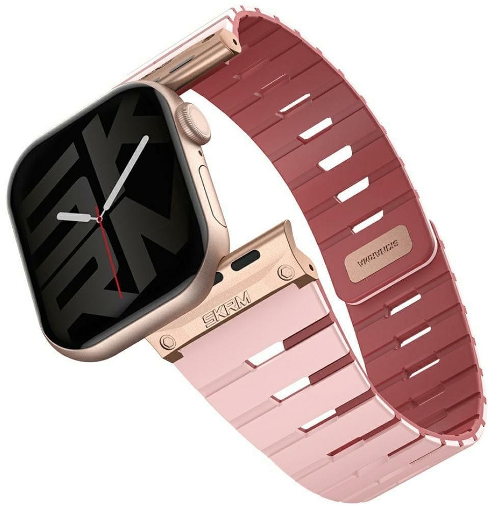 Rrip dore Skinarma Gemini Pink Band për Apple Watch 42/41/40 mm, silikon, rozë